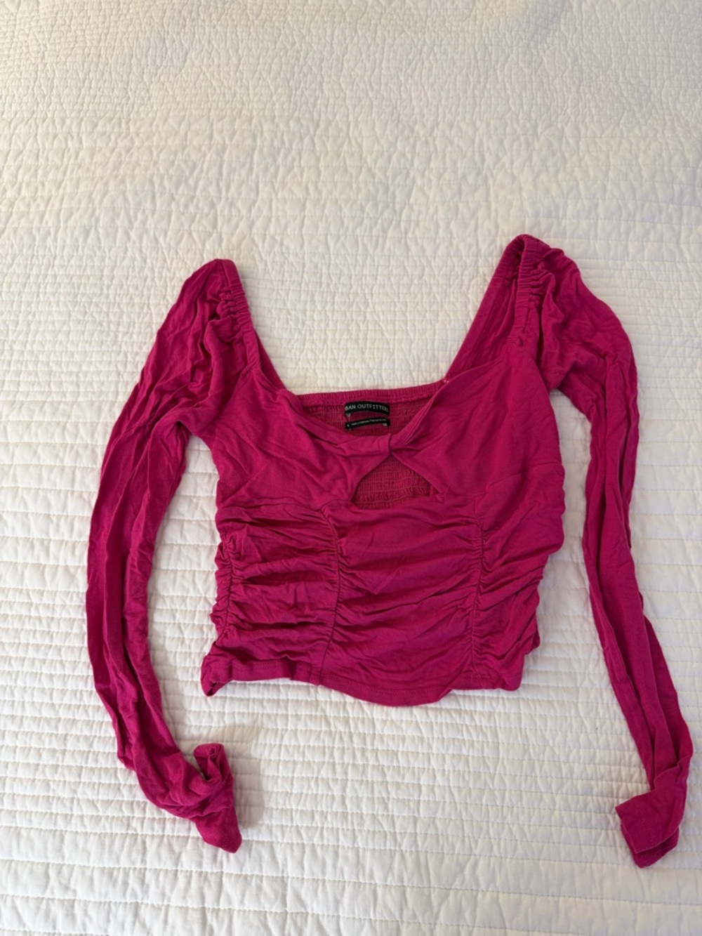Urban Outfitters Fuchsia Ruched Long-Sleeve Crop Top